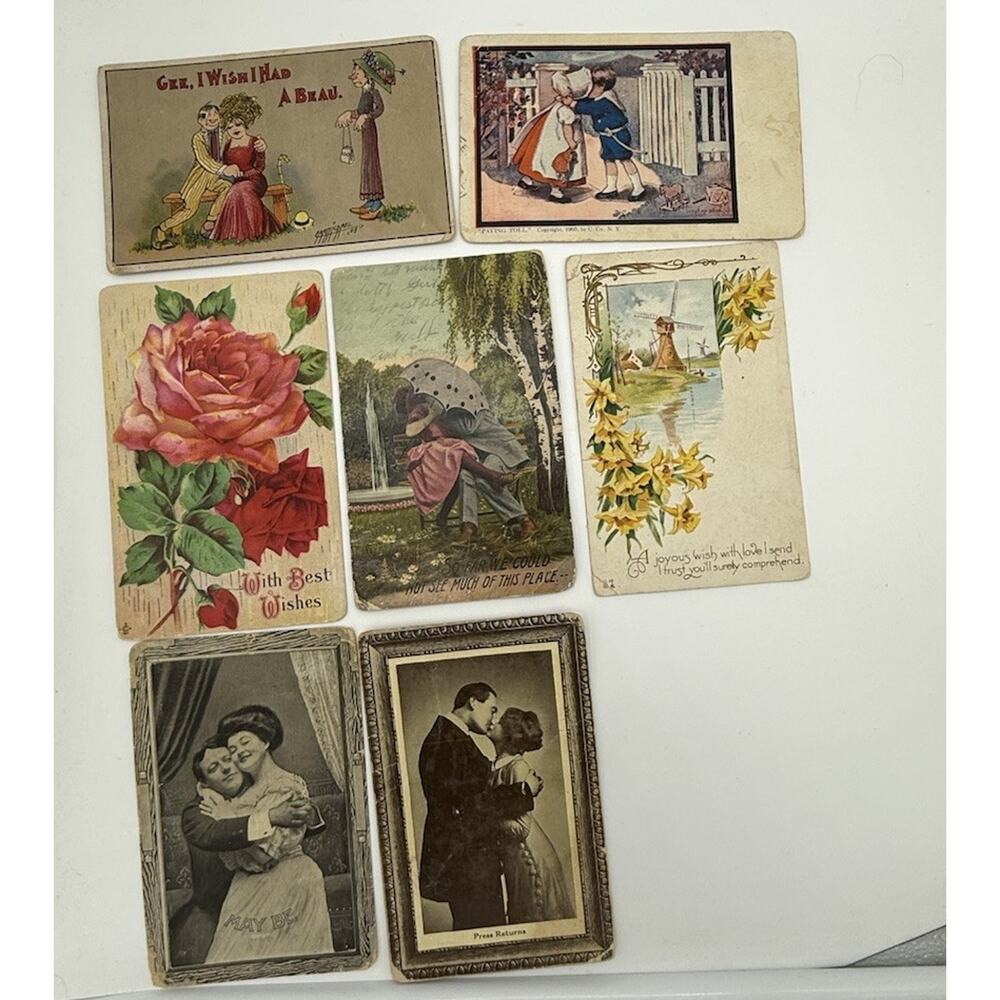 Antique Early 1900s Lot of 6 Postcards Romantic Cheeky Victorian Ladies VTG